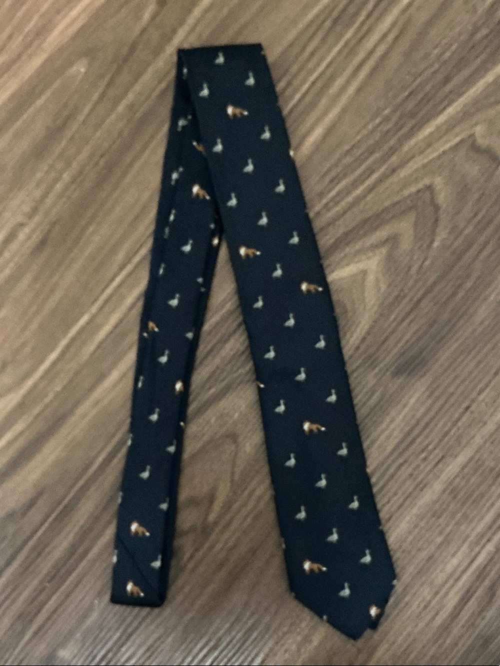 J.Crew Navy Men's Necktie with fox and geese Motif